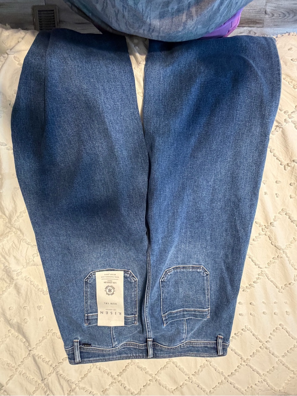 Wide Leg Flare Jeans in Dark Blue Denim - Picture 3 of 3